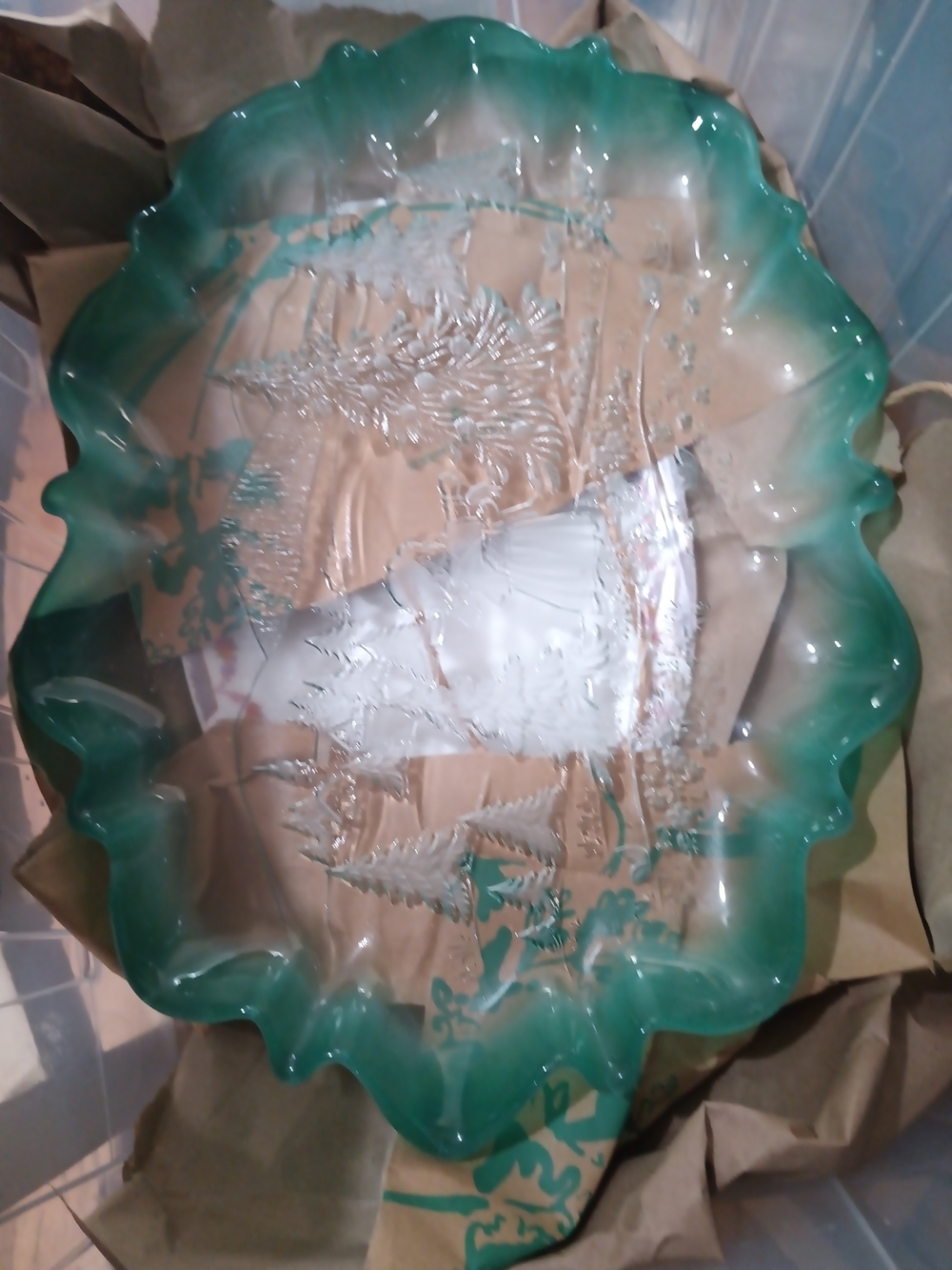 Decorative Green Glass Scalloped Edge Platter